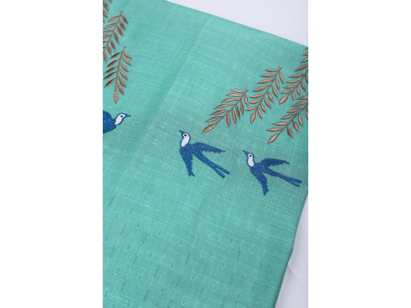 Teal Embroidered Fabric