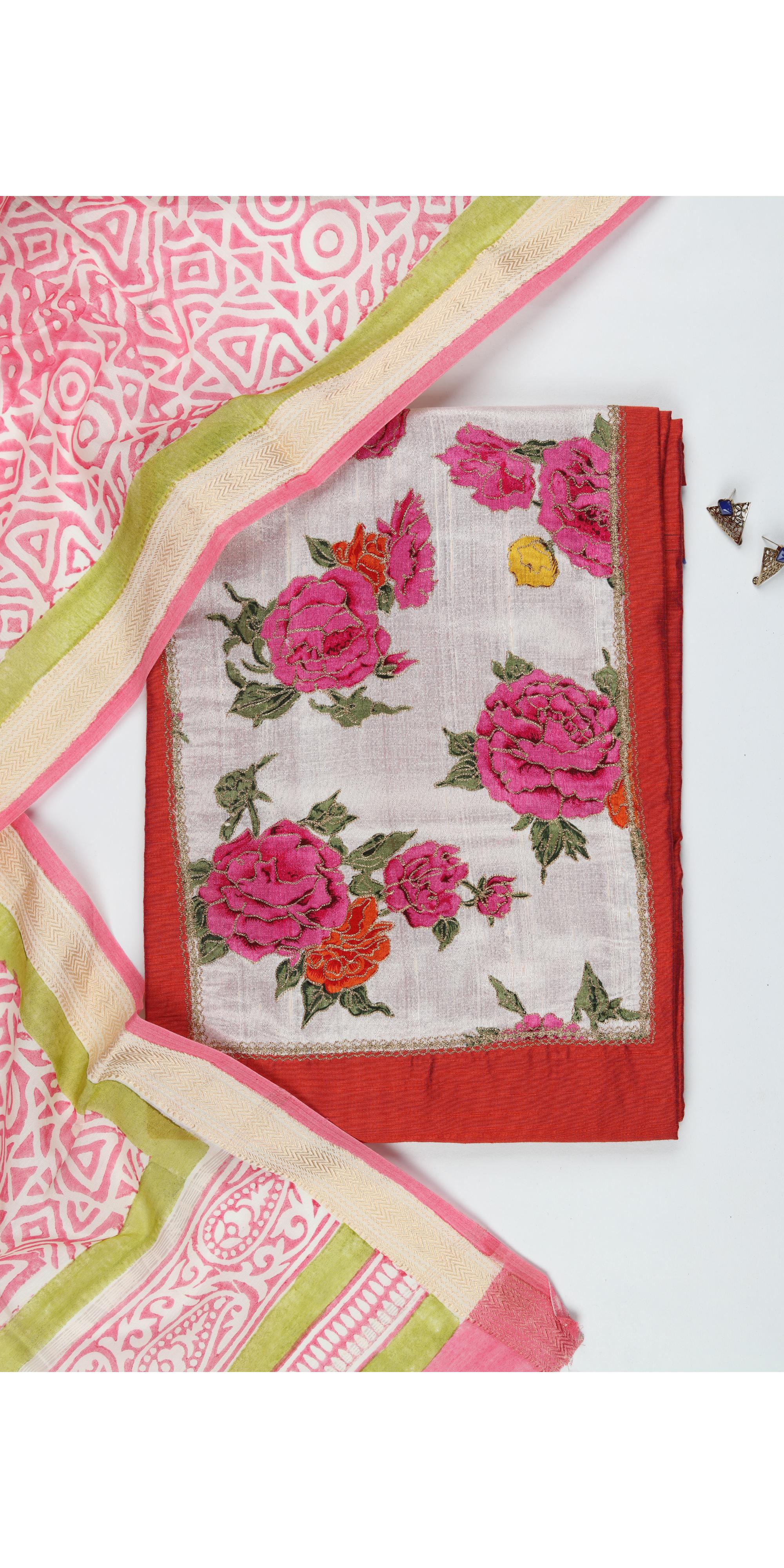 Cotton Silk 3 Piece Unstitched Set -300
