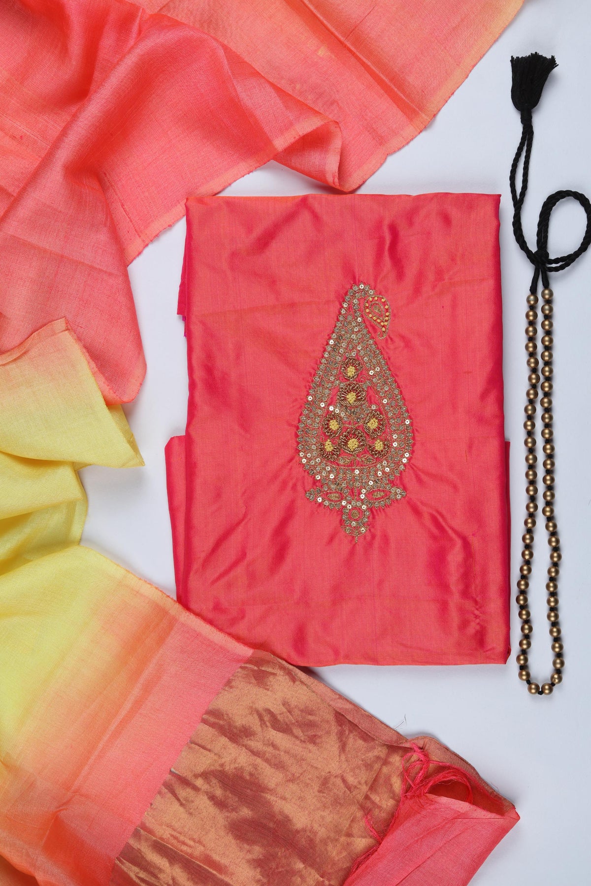 Silk 2 Piece Unstitched Kurta & Dupatta Set – Traditional Design-050
