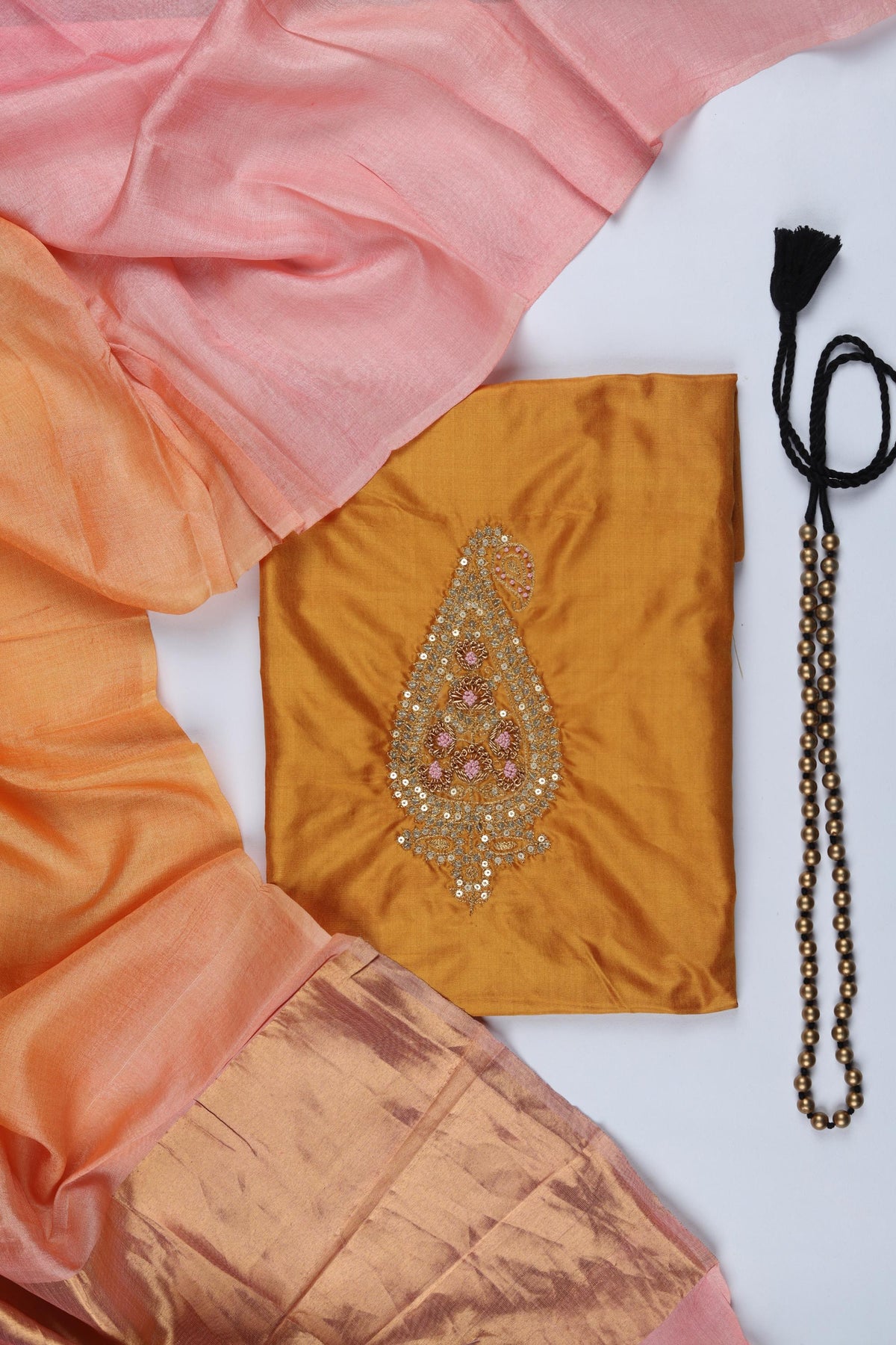 Silk 2 Piece Unstitched Kurta & Dupatta Set – Traditional Design-049