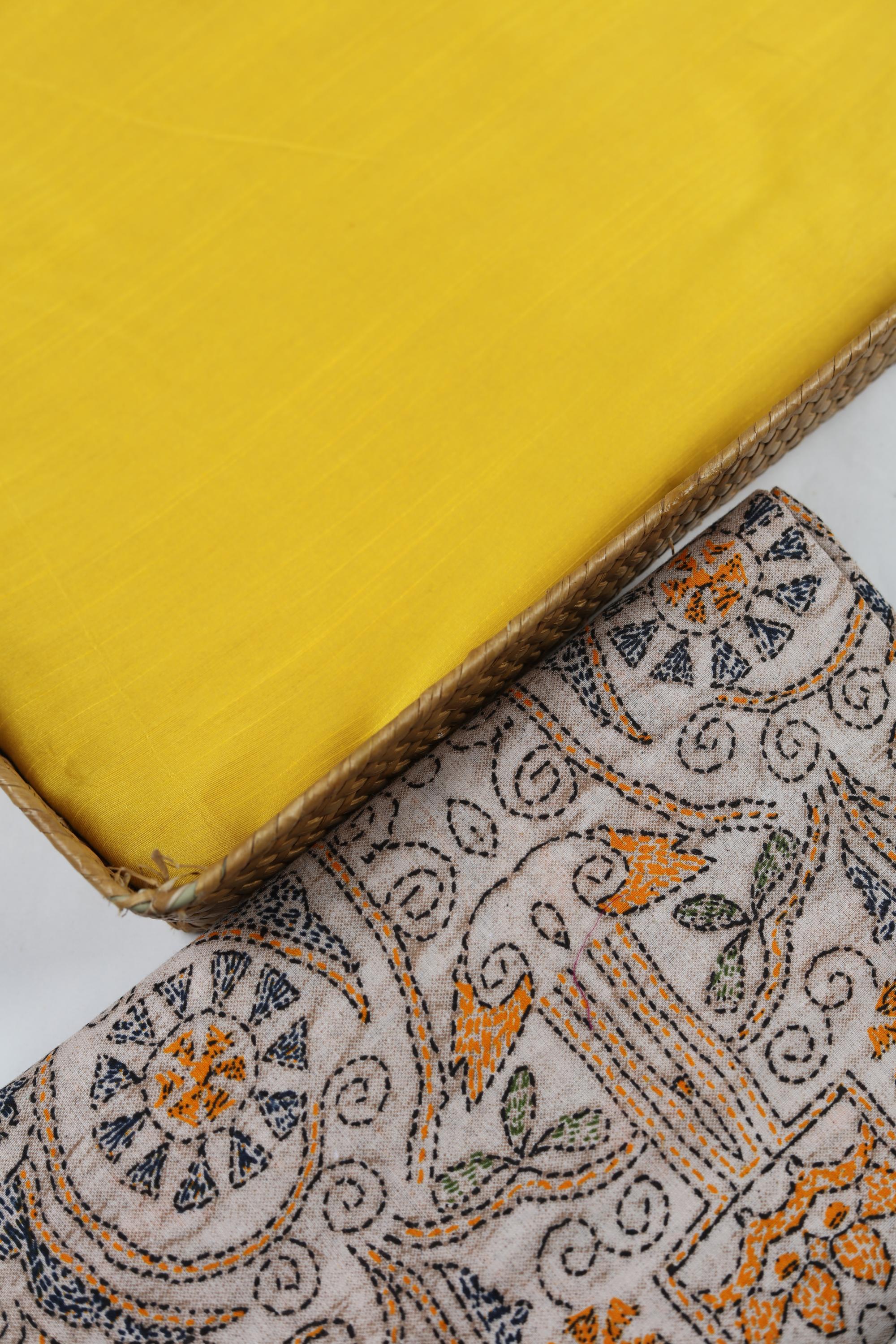 Yellow Cotton Silk  Set