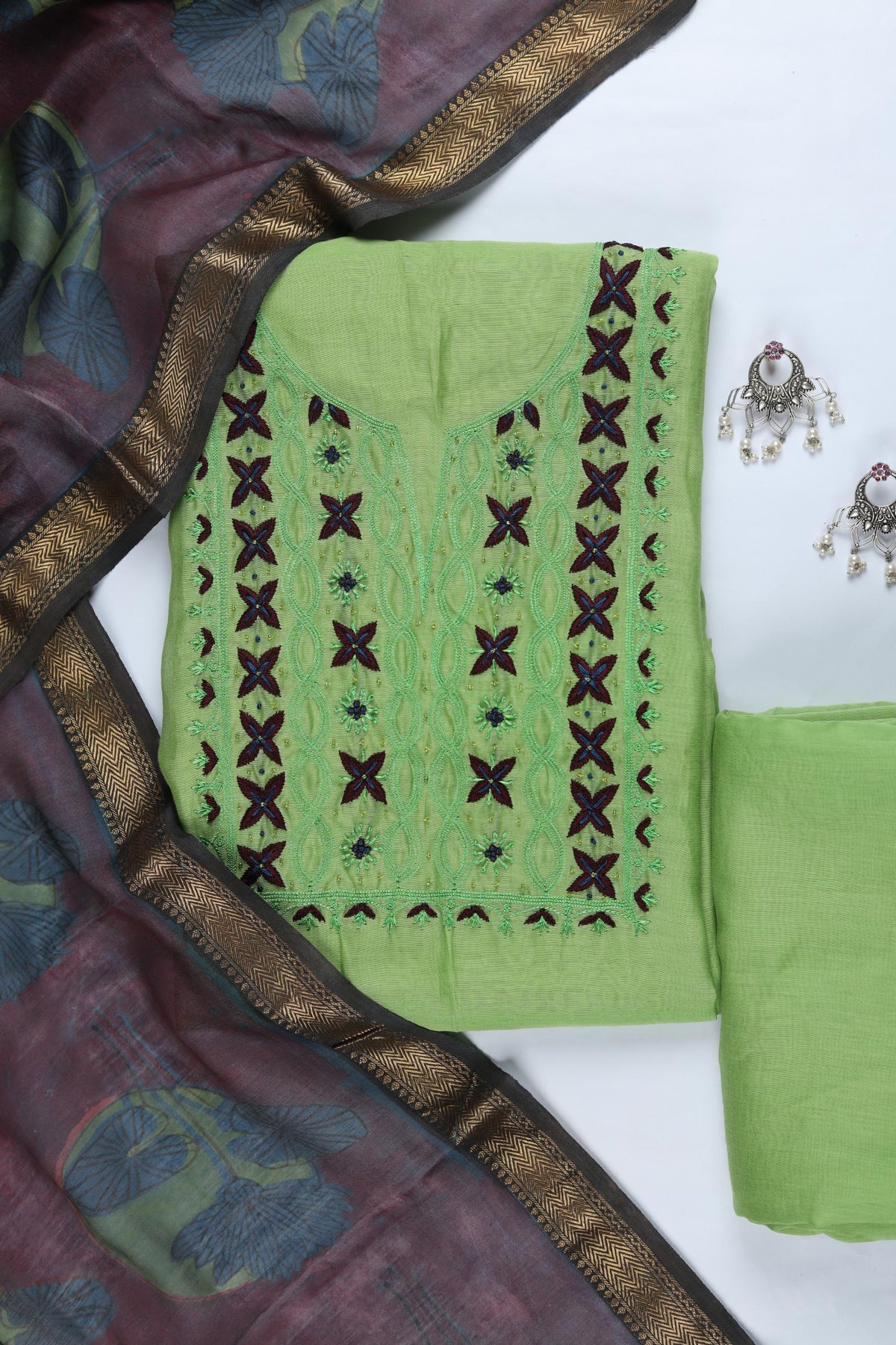 Chanderi Silk Piece Unstitched Suit Set – Classic Ethnic Style-355