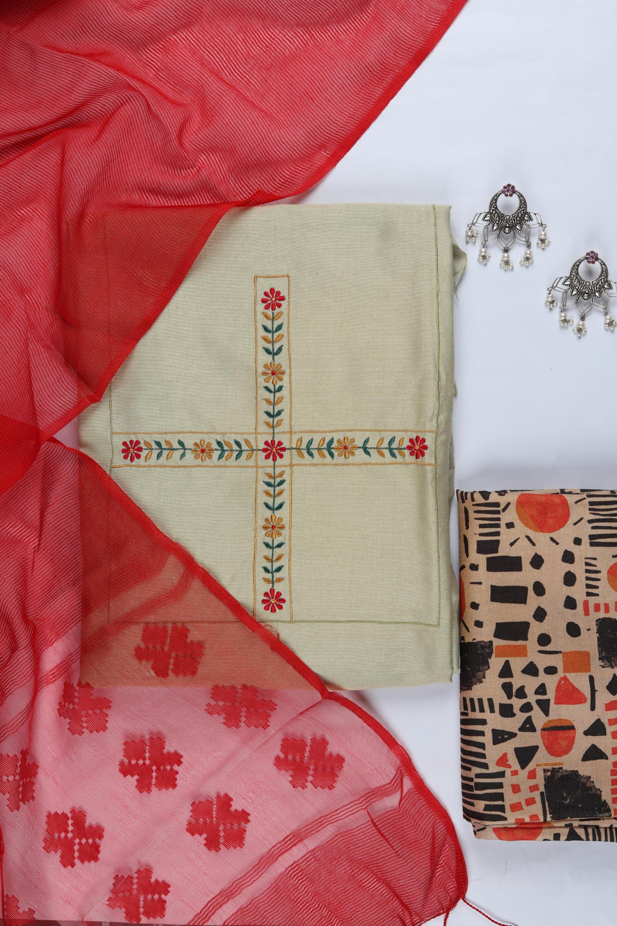 Chanderi Silk Piece Unstitched Suit Set – Classic Ethnic Style-357