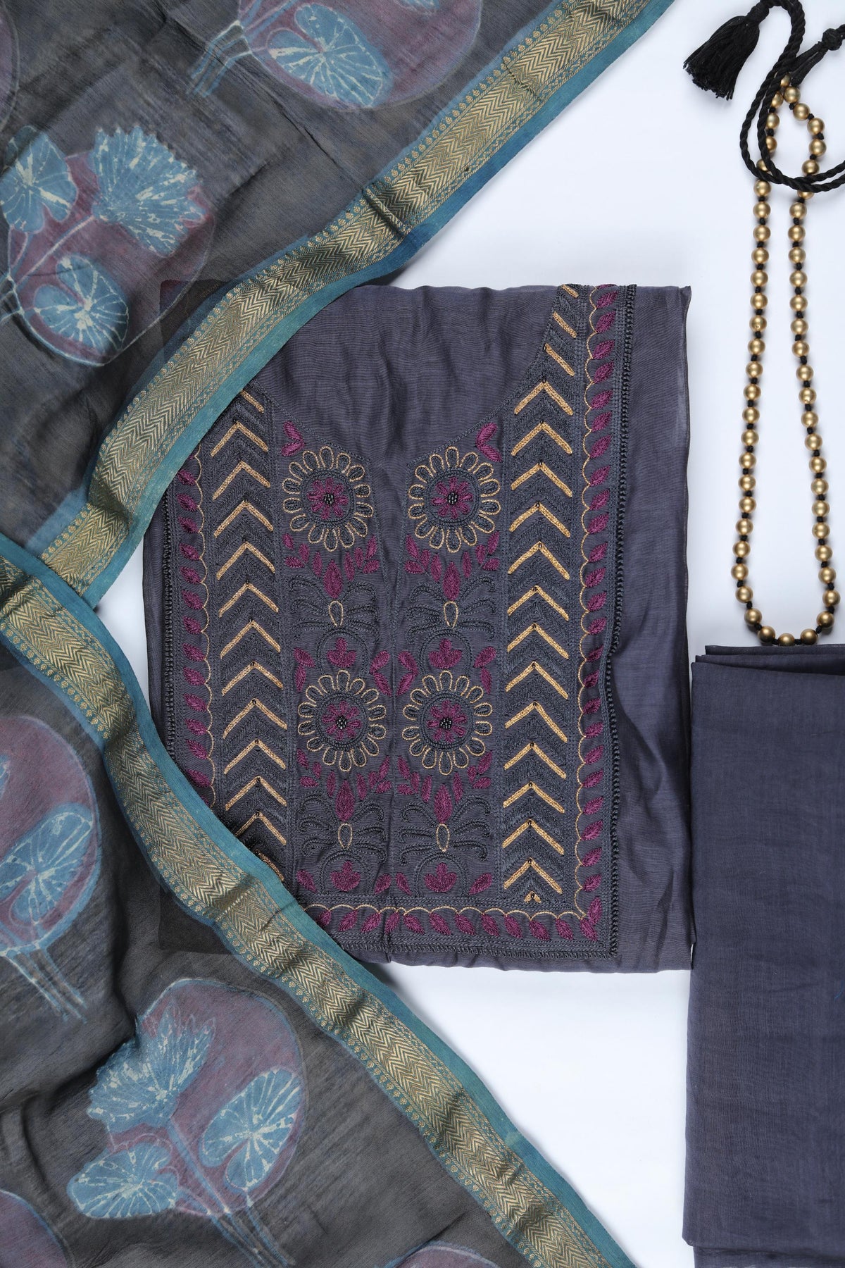 Chanderi Silk Piece Unstitched Suit Set – Classic Ethnic Style-360