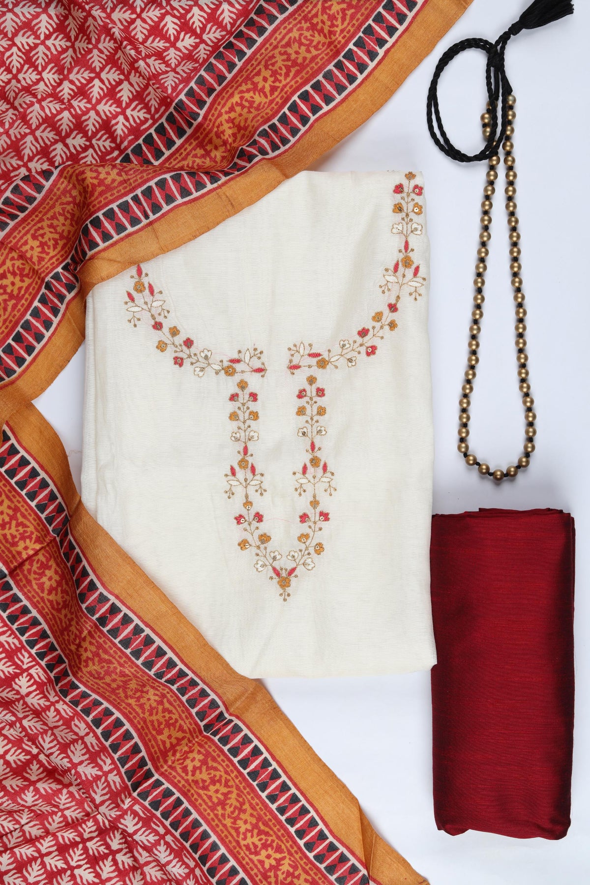 Chanderi Silk Piece Unstitched Suit Set – Classic Ethnic Style-374