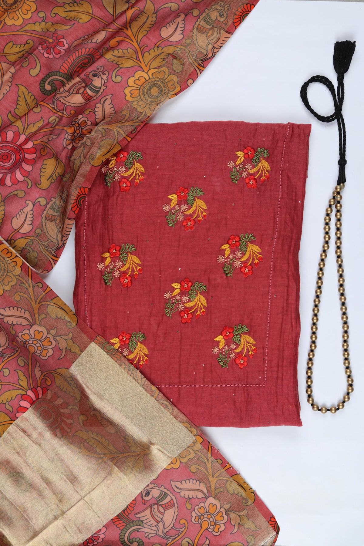 Chanderi Silk 3 Piece Unstitched Suit Set – Classic Ethnic Style-385