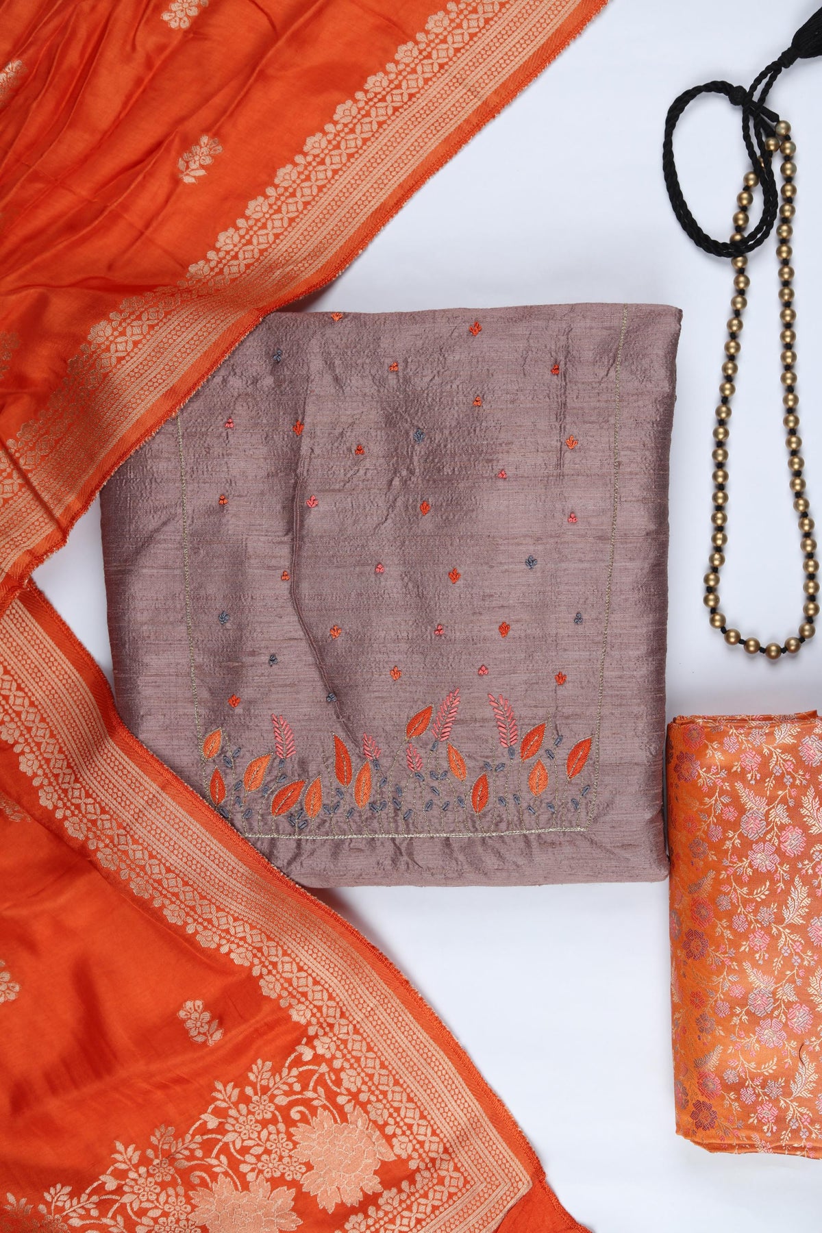 Raw Silk 3 Piece Unstitched Suit Set – Classic Ethnic Style-389