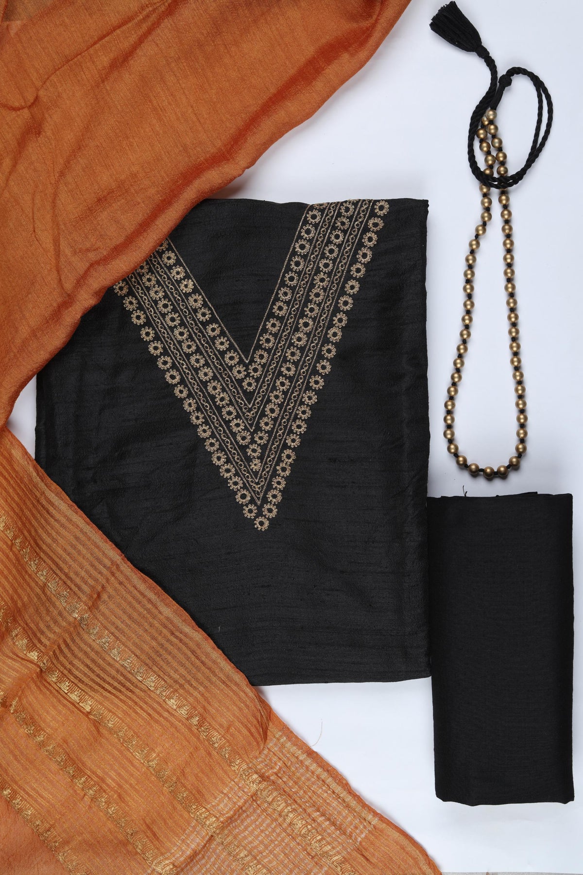 Raw Silk 3 Piece Unstitched Suit Set – Classic Ethnic Style-394