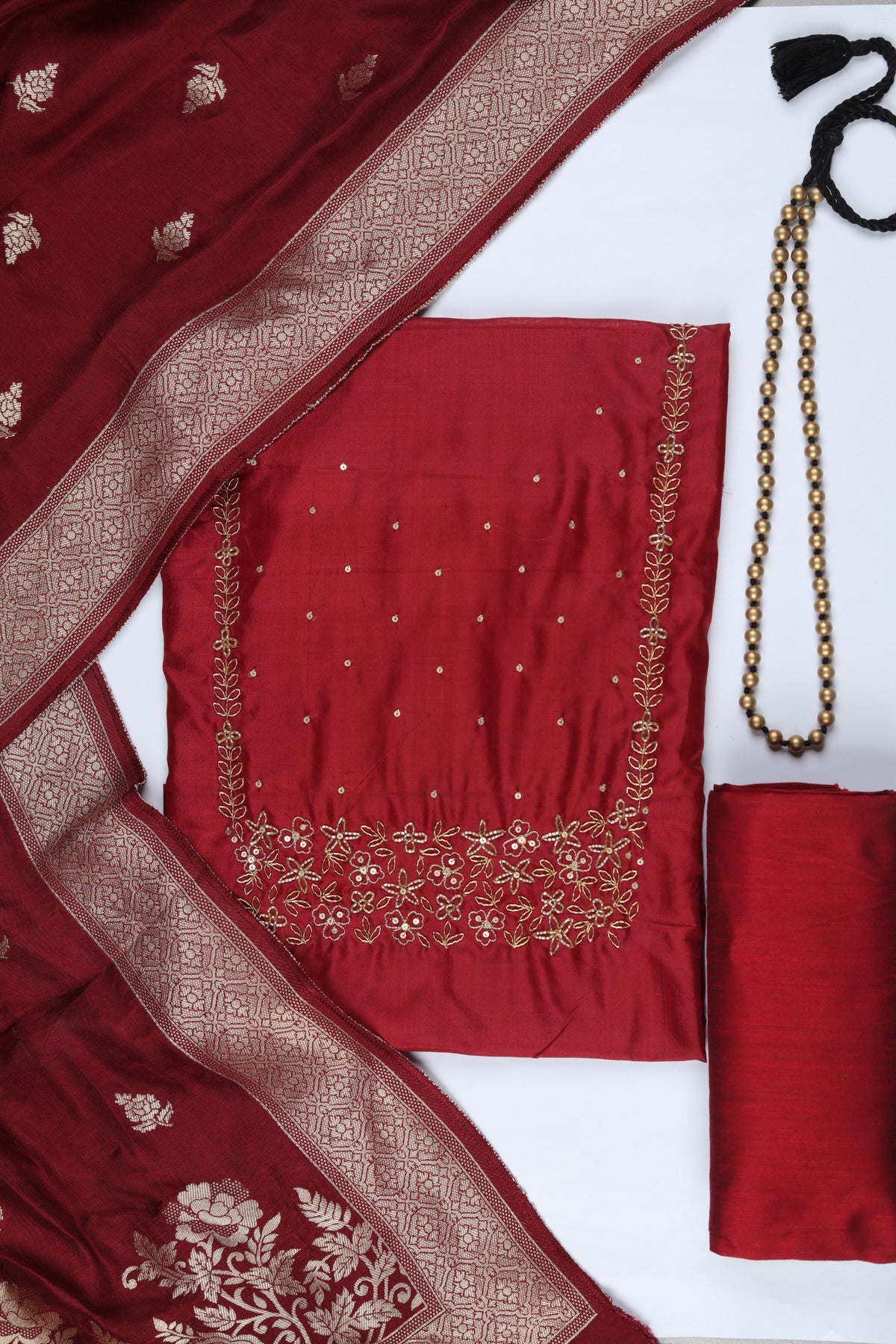 Pure Silk 3 Piece Unstitched Suit Set – Classic Ethnic Style-395