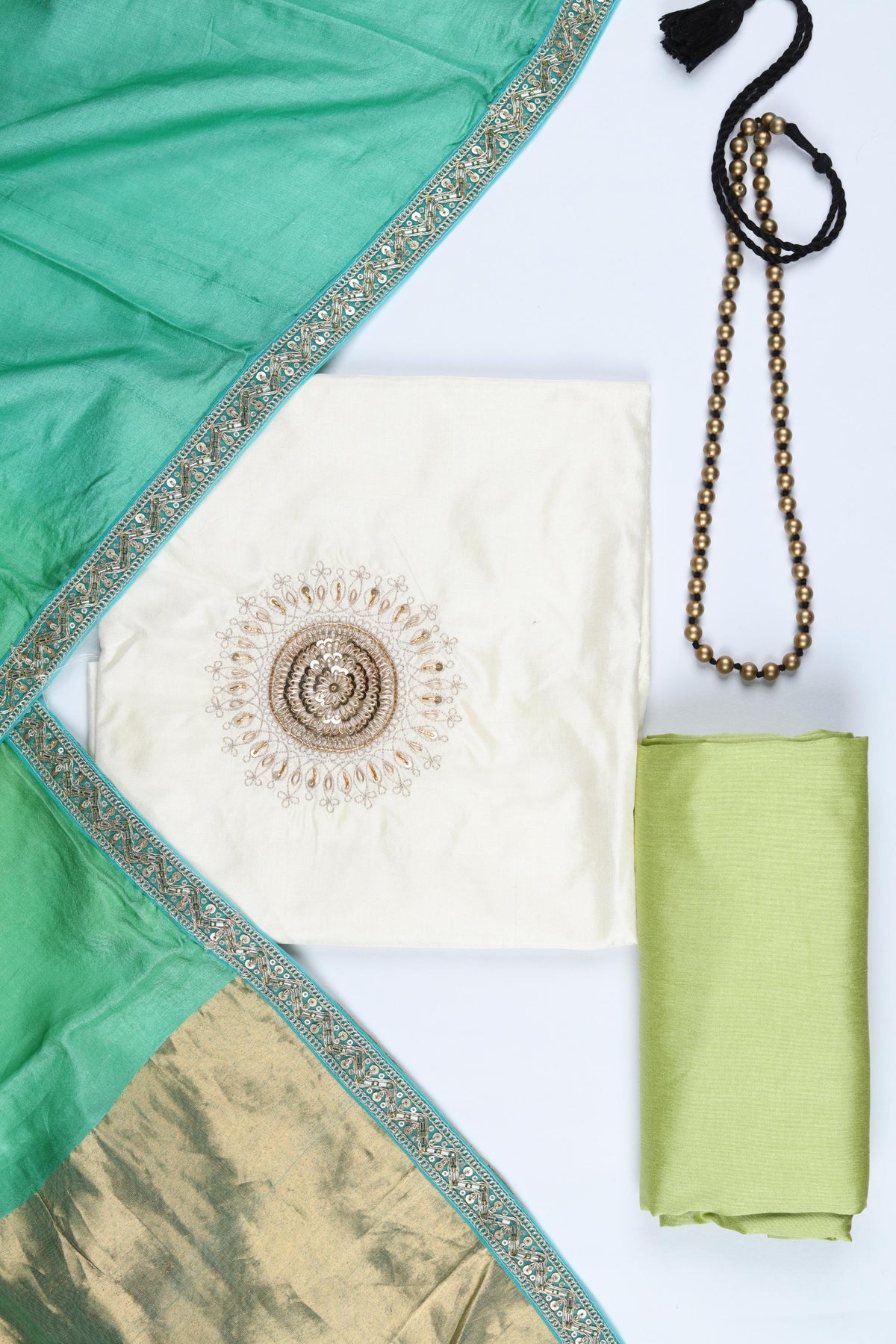 Chanderi Silk 3 Piece Unstitched Suit Set – Classic Ethnic Style-400