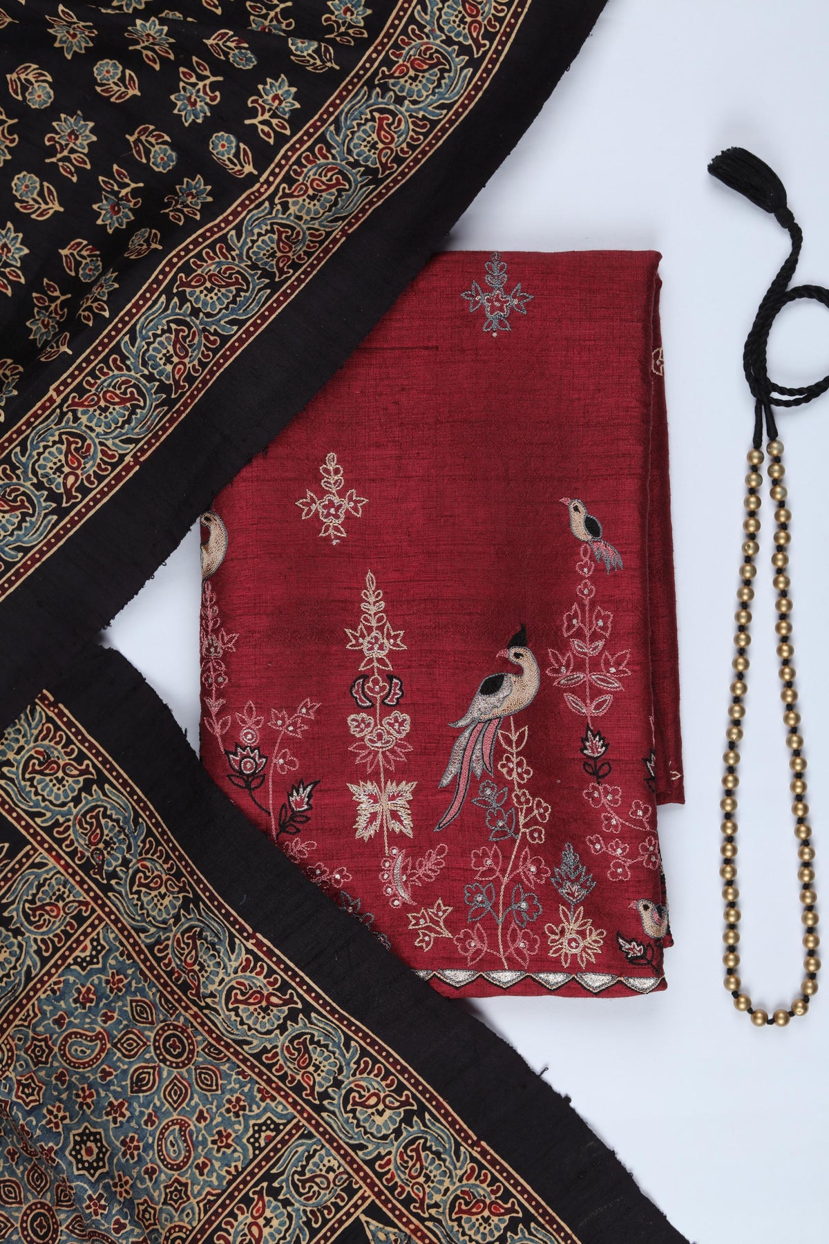 Raw Silk 3 Piece Unstitched Suit Set – Classic Ethnic Style-403