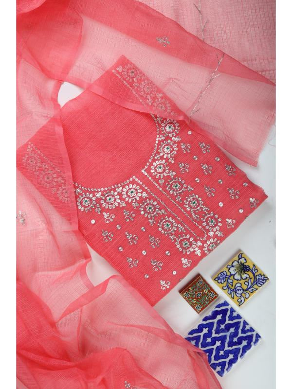 Peach  with silver Embroidery