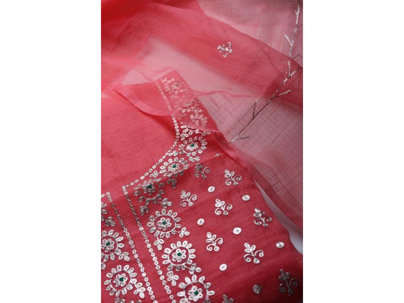 Peach  with silver Embroidery