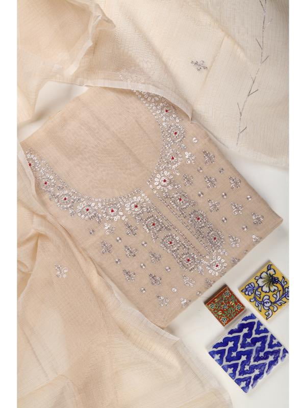 Beige with silver Embroidery