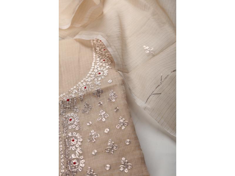 Beige with silver Embroidery