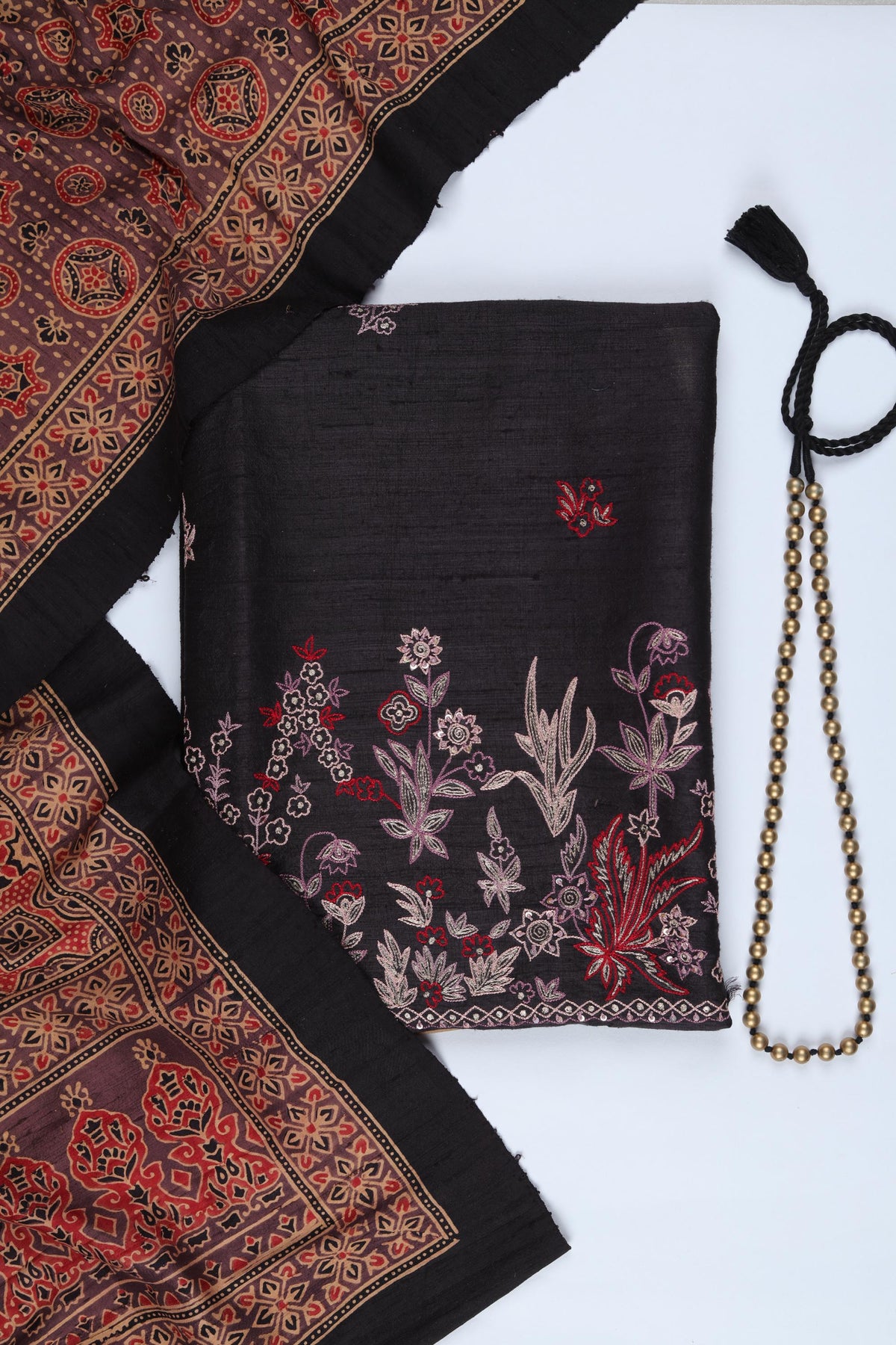Raw Silk 3 Piece Unstitched Suit Set – Classic Ethnic Style-404