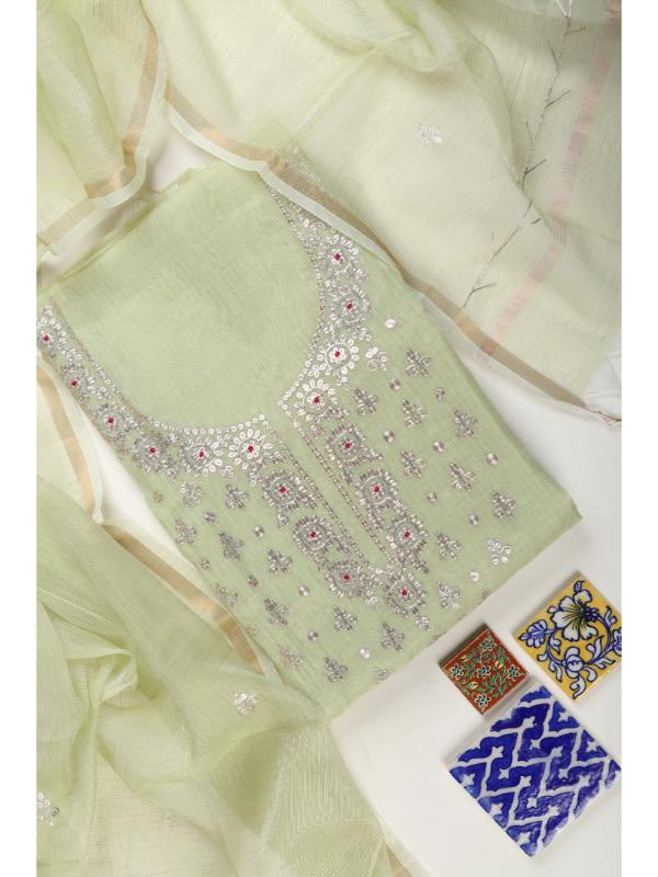 Pista Green  with silver Embroidery