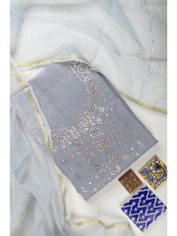 Grey with silver Embroidery