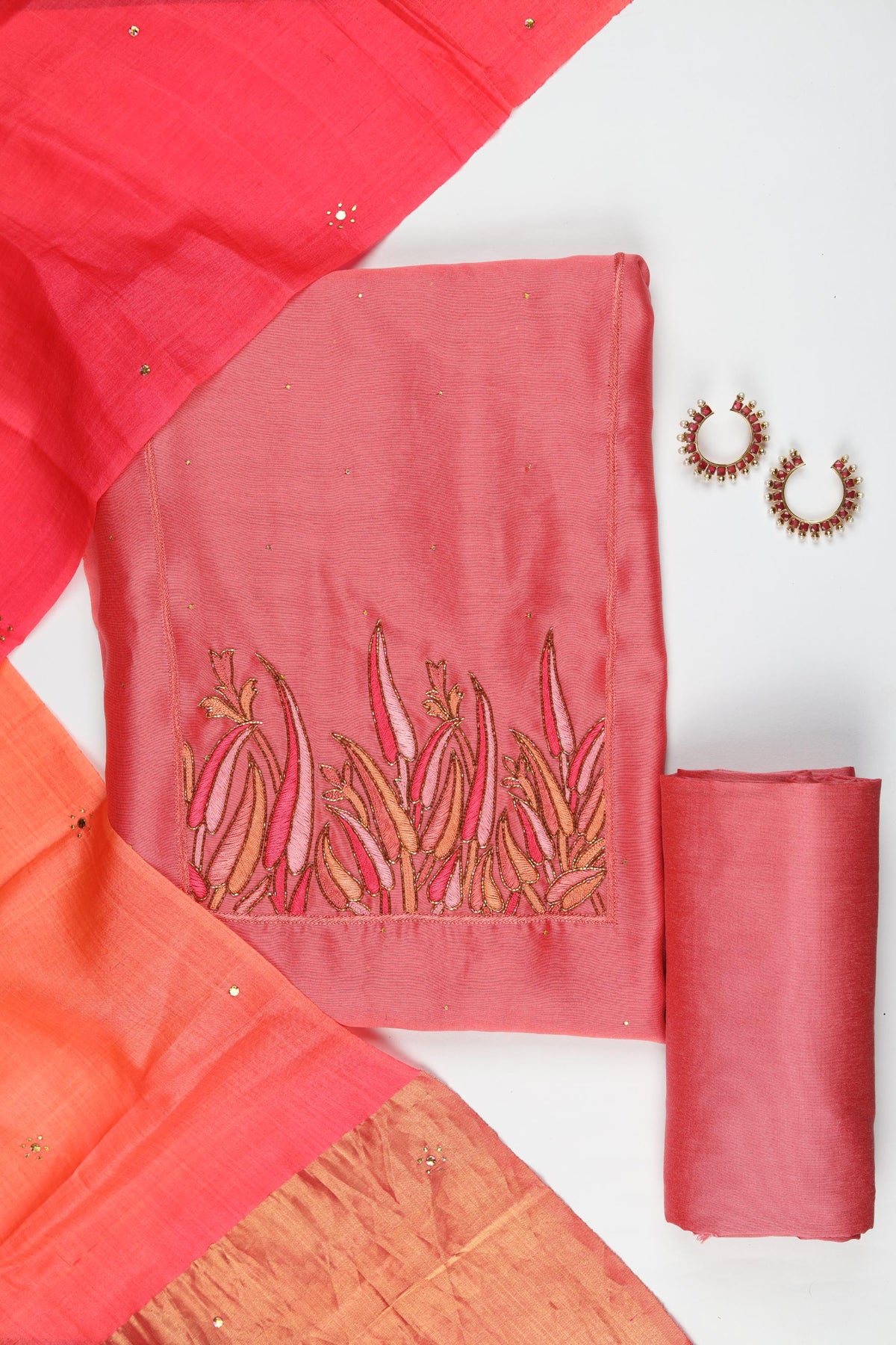 Chanderi Silk  3 Piece Unstitched Suit Set – Classic Ethnic Style-427