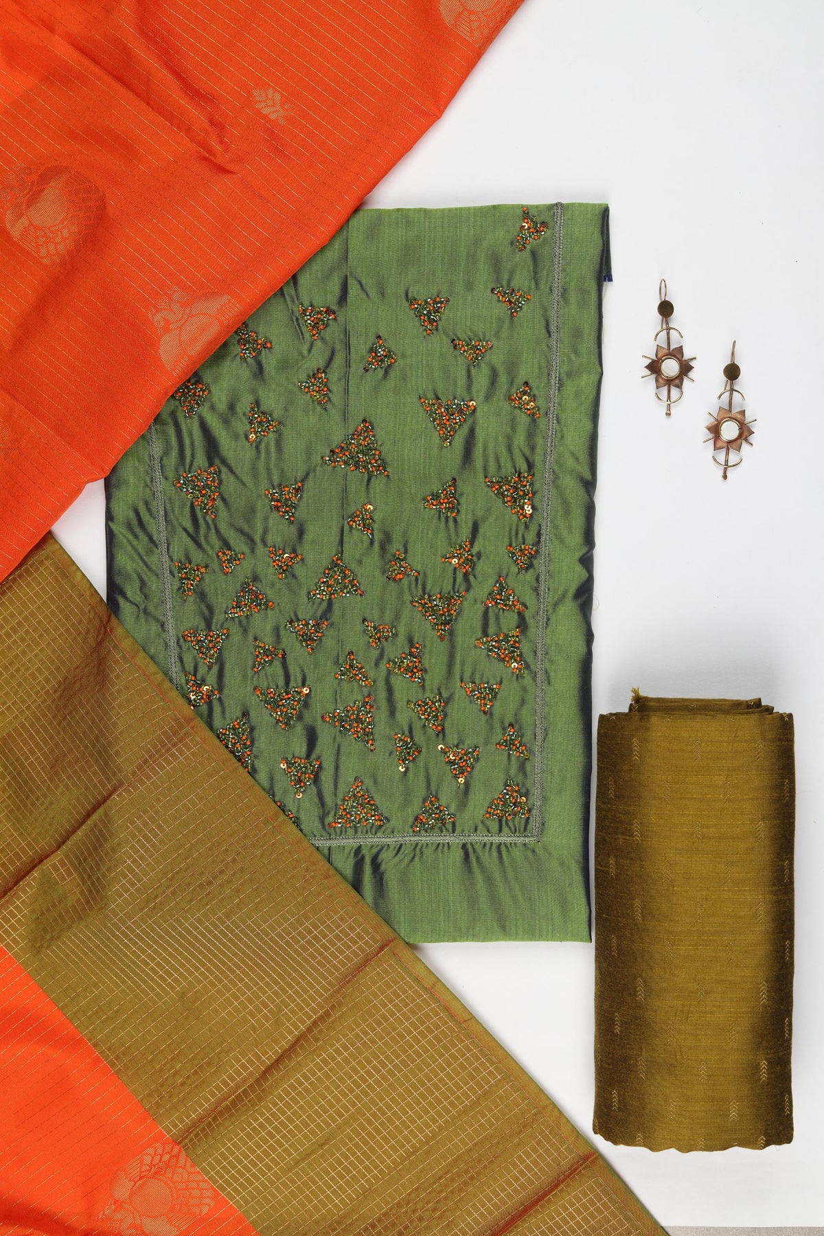 Pure Silk  3 Piece Unstitched Suit Set – Classic Ethnic Style-428