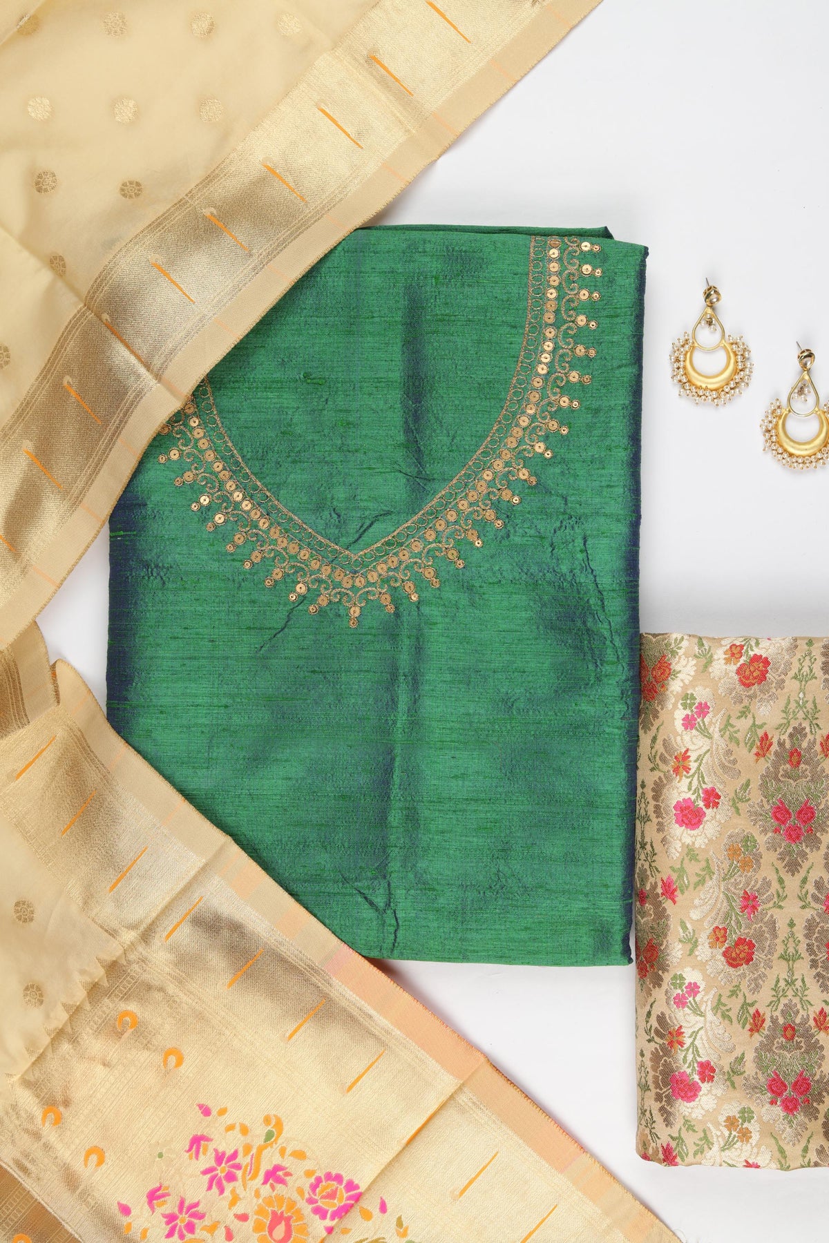 Raw Silk 3 Piece Unstitched Suit Set – Classic Ethnic Style-429