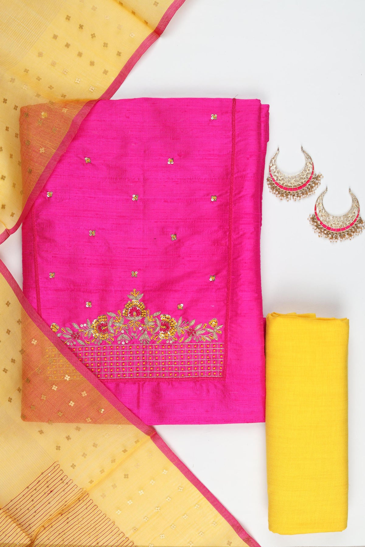 Raw Silk 3 Piece Unstitched Suit Set – Classic Ethnic Style-430