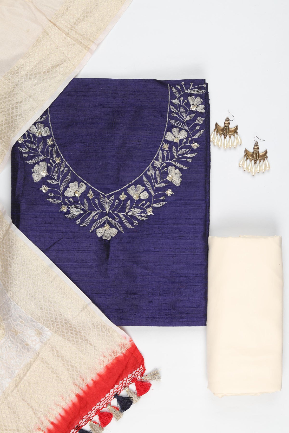 Raw Silk 3 Piece Unstitched Suit Set – Classic Ethnic Style-431