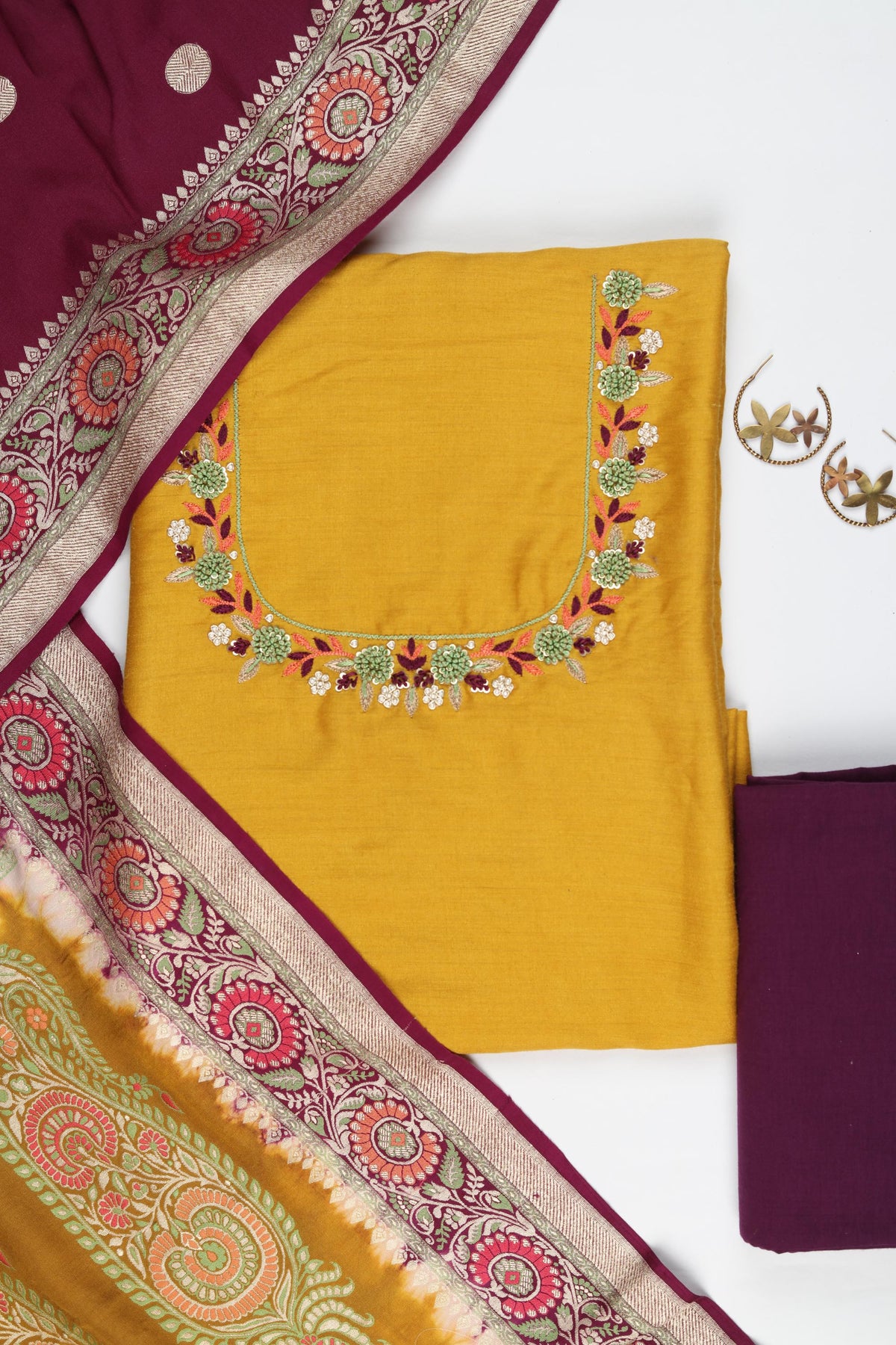 Munga Silk 3 Piece Unstitched Suit Set – Classic Ethnic Style-432