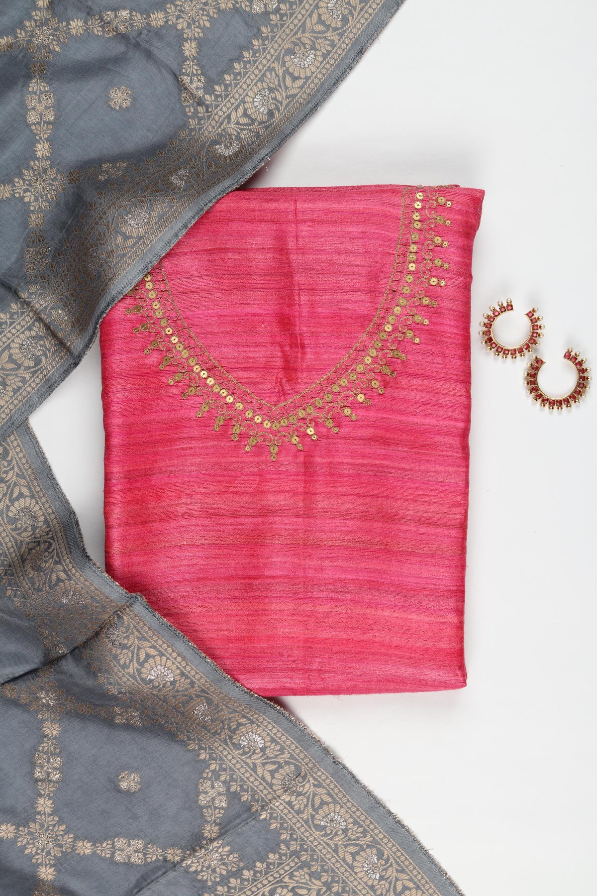 Tussar Silk 2 Piece Unstitched Suit Set – Classic Ethnic Style-432