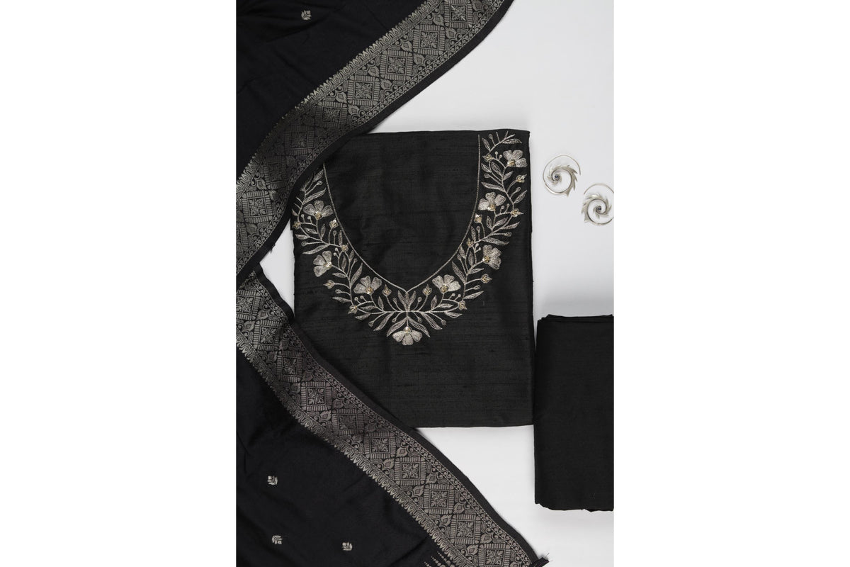 Raw Silk 3 Piece Unstitched Suit Set – Classic Ethnic Style-446