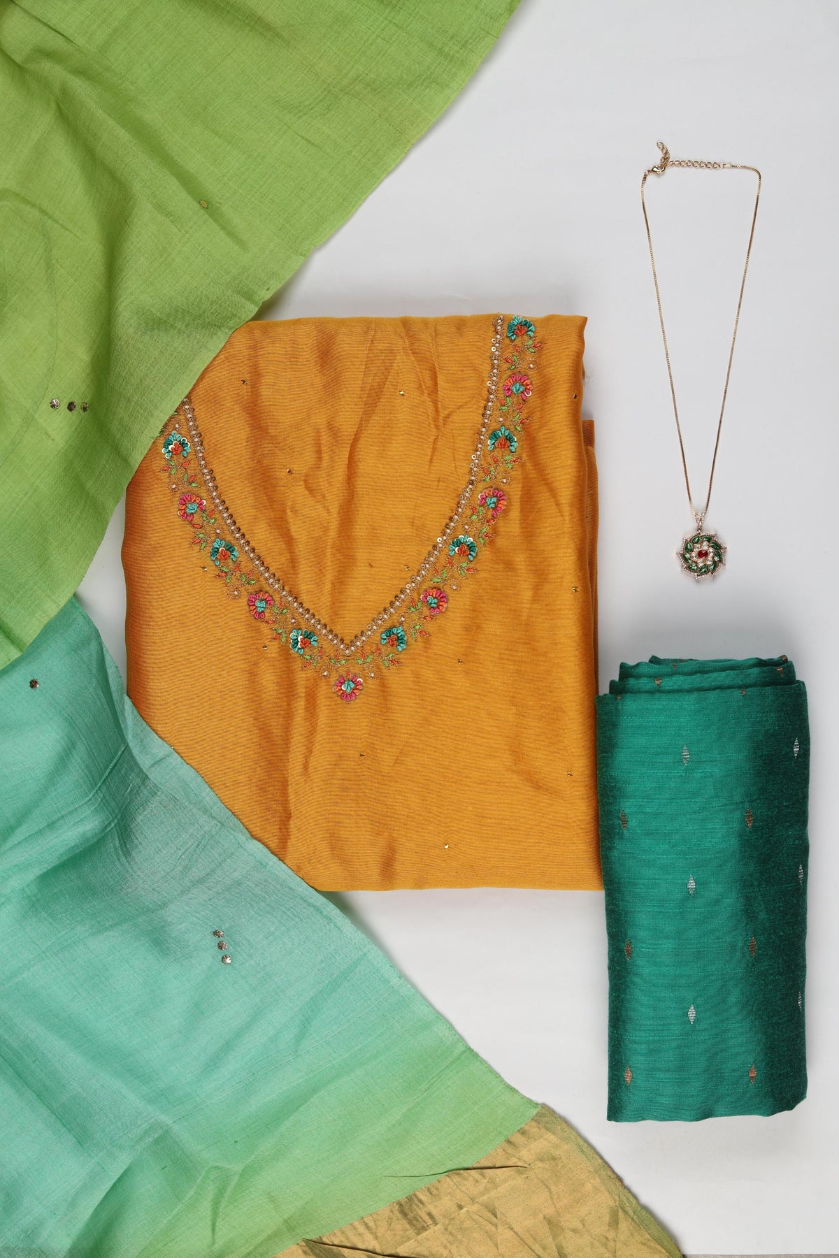 Chanderi 3 Piece Unstitched Suit Set – Classic Ethnic Style-421