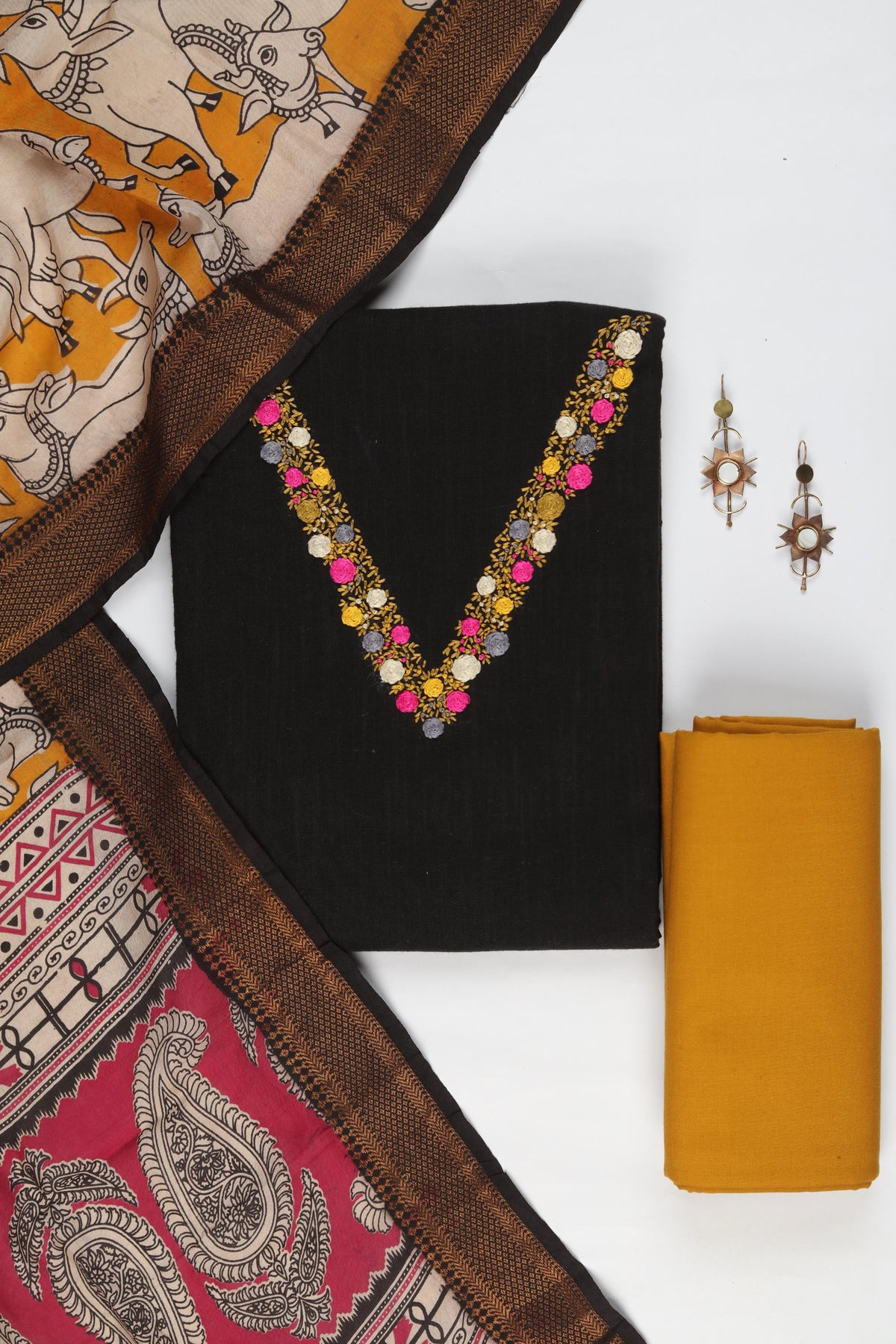 Cotton 3 Piece Unstitched Suit Set – Classic Ethnic Style-426