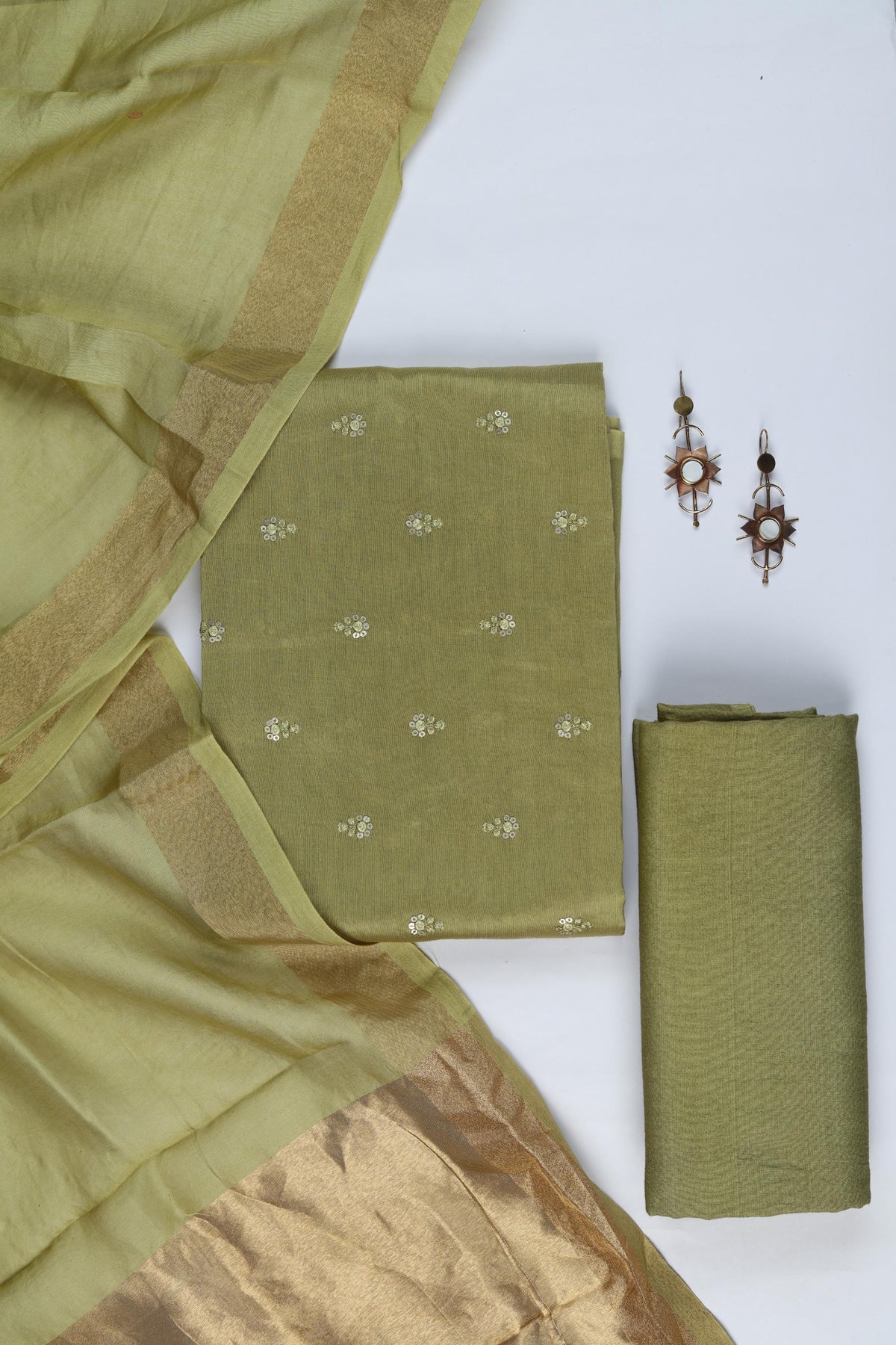 Chanderi Silk 3 Piece Unstitched Suit Set – Classic Ethnic Style-410