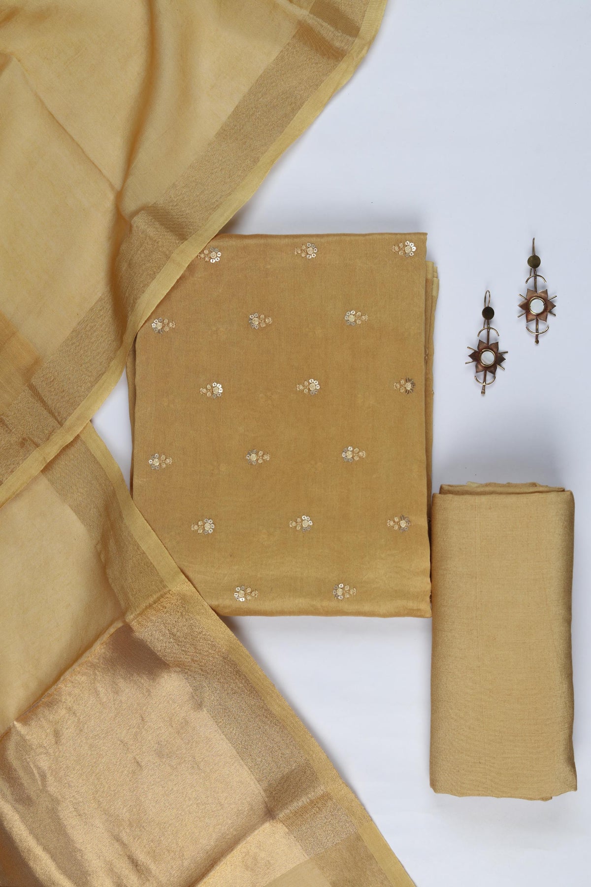 Chanderi Silk 3 Piece Unstitched Suit Set – Classic Ethnic Style-411