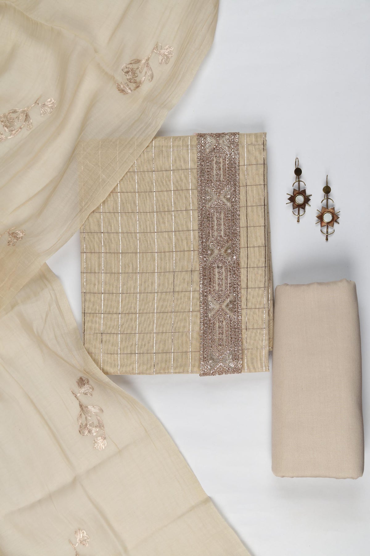 Cotton 3 Piece Unstitched Suit Set – Classic Ethnic Style-450