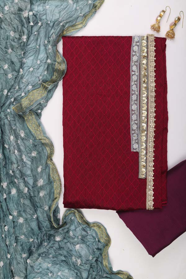 Semi Silk Bandhani Dupatta - Wine Red_Grey