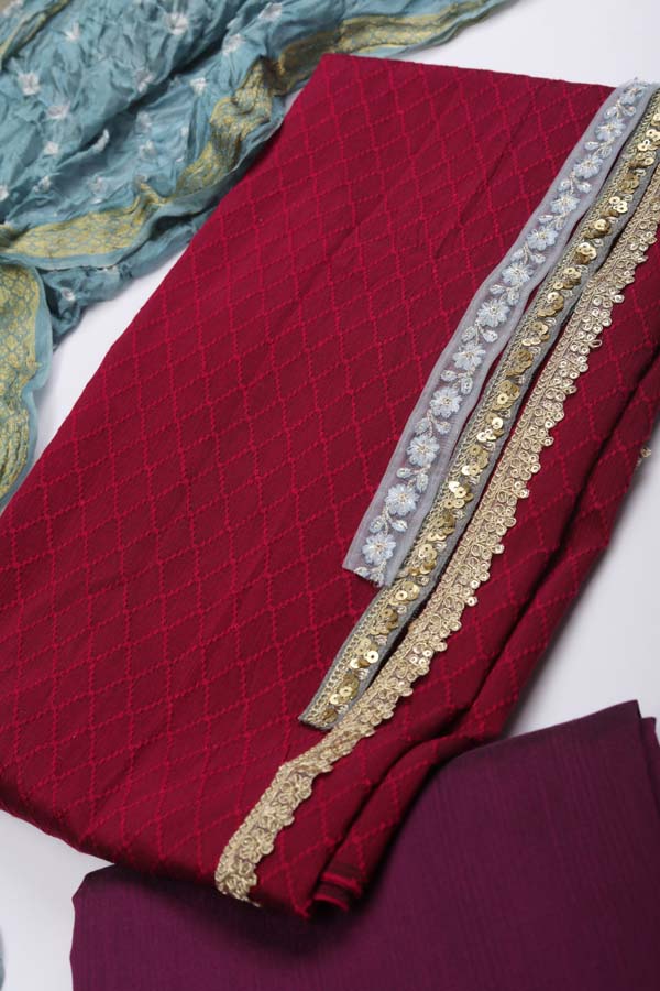 Semi Silk Bandhani Dupatta - Wine Red_Grey