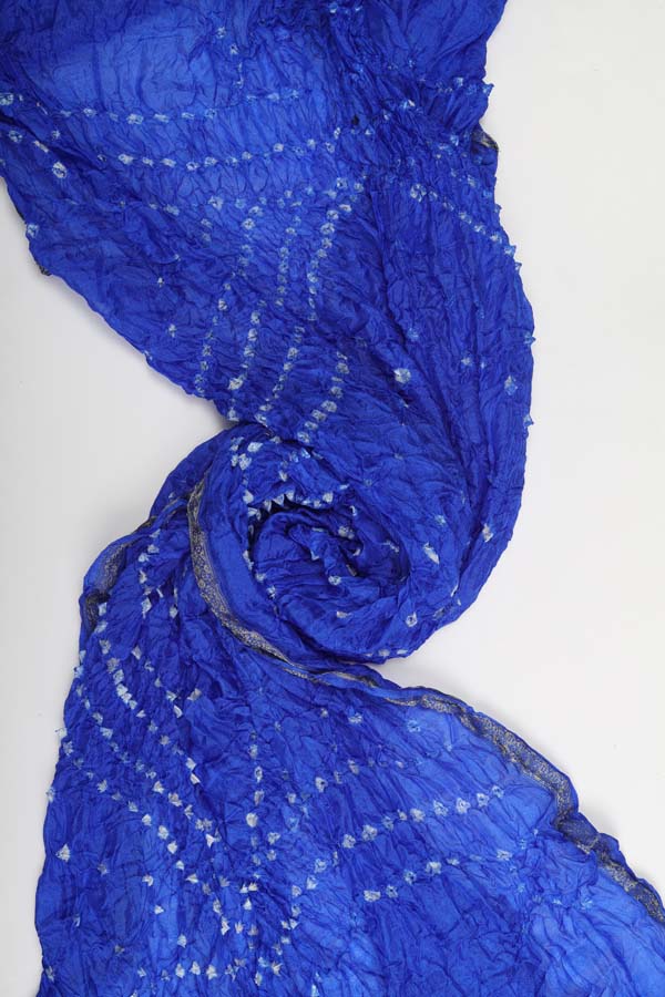 Semi Silk Bandhani Dupatta - Grey _Cobalt Blue