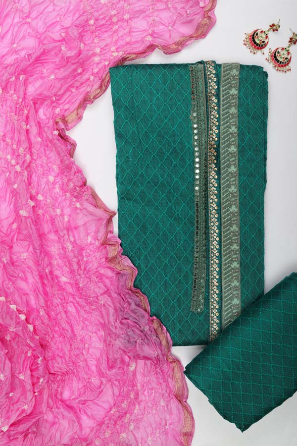 Semi Silk Bandhani Dupatta - Sea Green_Pink