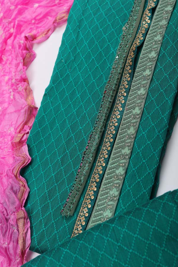 Semi Silk Bandhani Dupatta - Sea Green_Pink