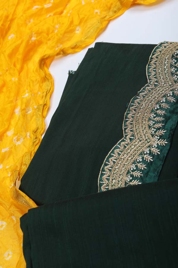 Semi Silk Bandhani Dupatta - Bottle Green_Yellow