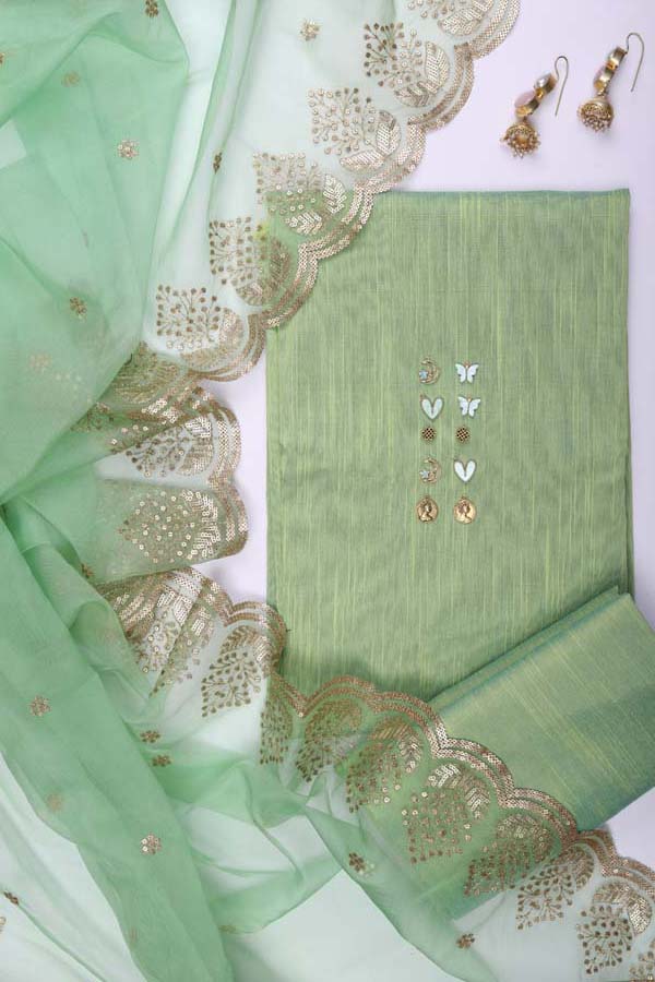 Organza Scallop Dupatta So3 - Pista Green