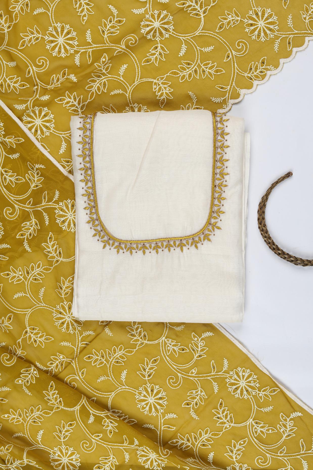 Chanderi 3 Piece Unstitched Suit Set – Elegant Ethnic Design-309