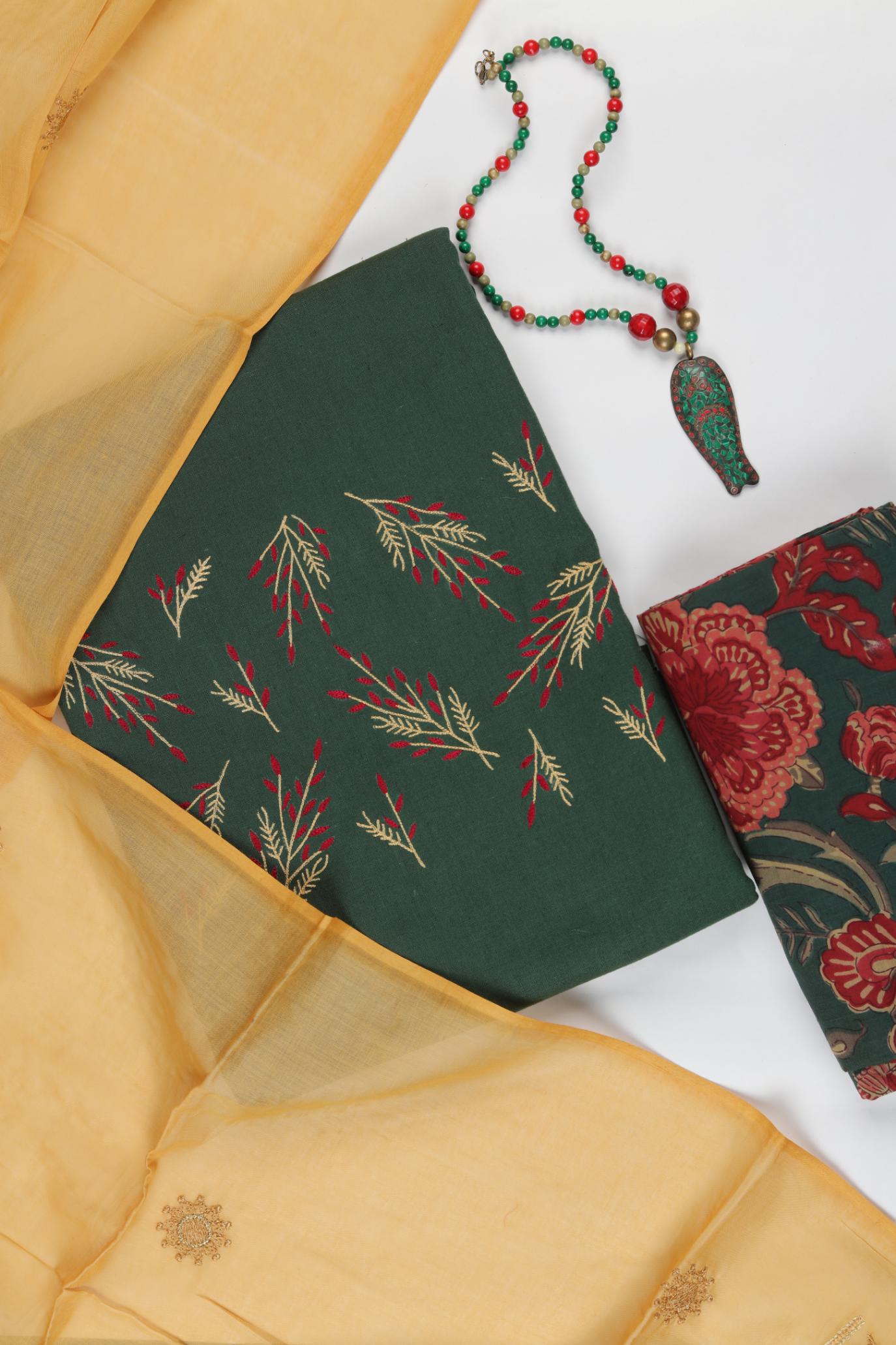 Cotton 3 Piece Unstitched Suit Set – Elegant Embroidery-424