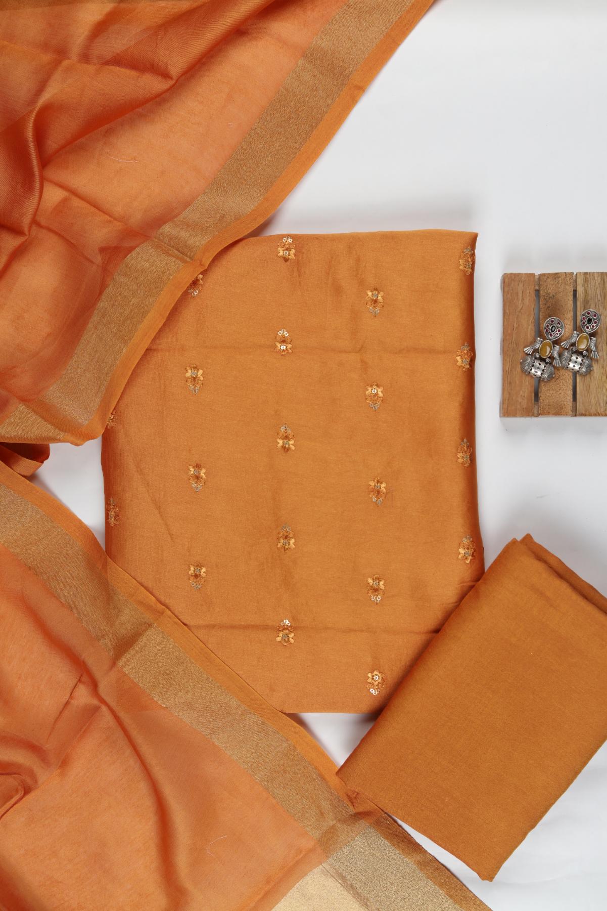 Chanderi 3 Piece Unstitched Suit Set – Traditional Weave-334