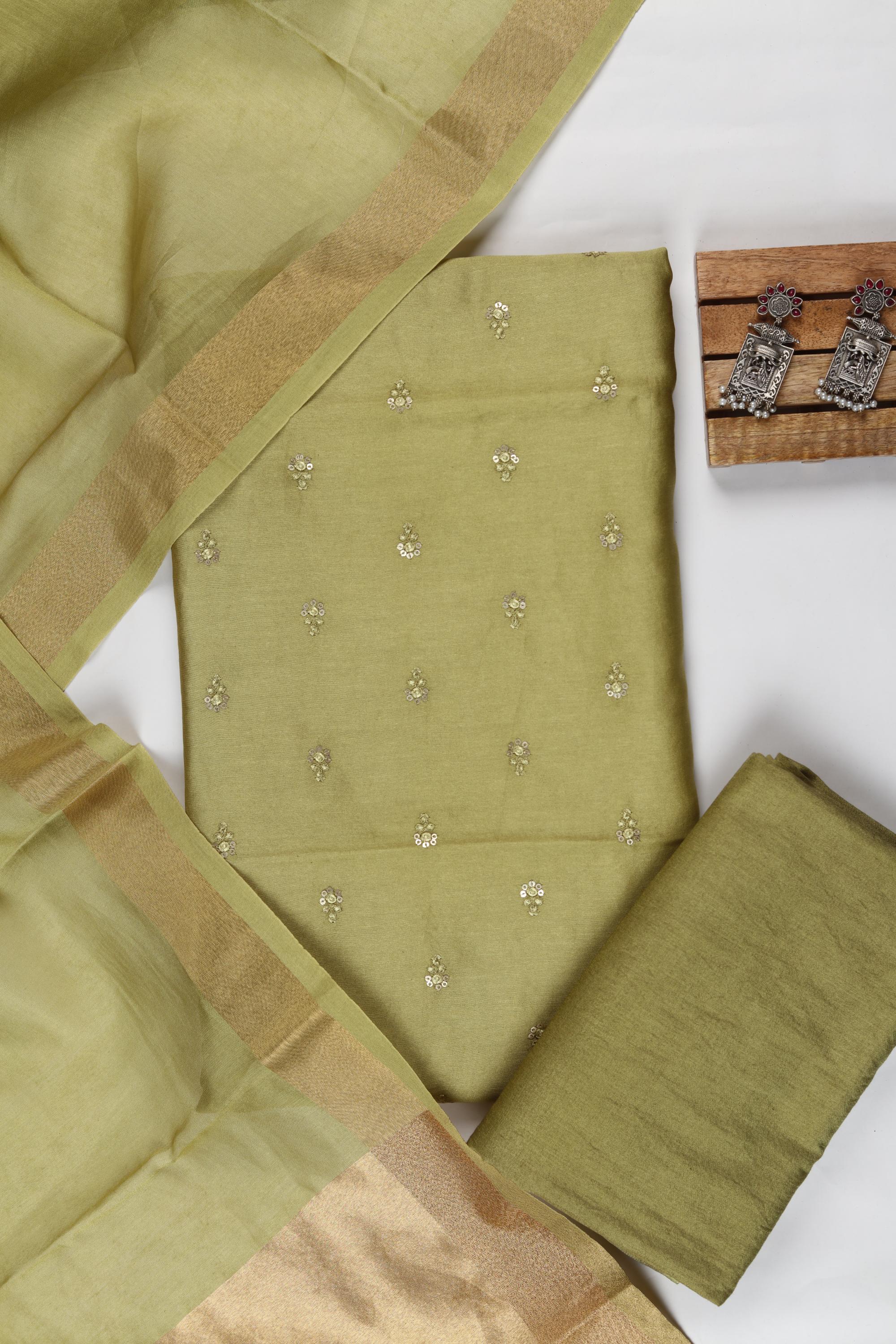 Chanderi 3 Piece Unstitched Suit Set – Traditional Weave-347