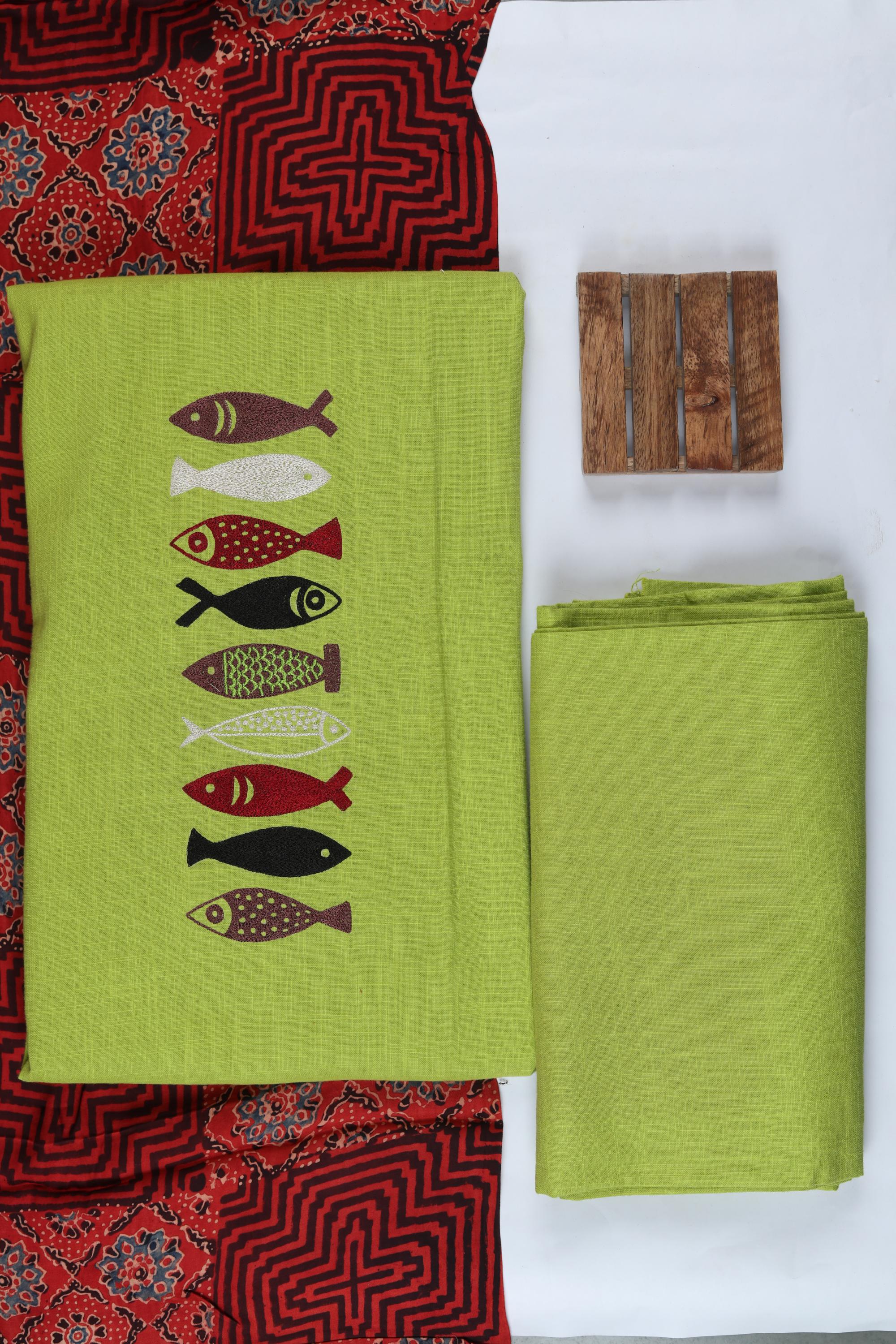 Cotton 3 Piece Unstitched Suit Set – Traditional Craft-382