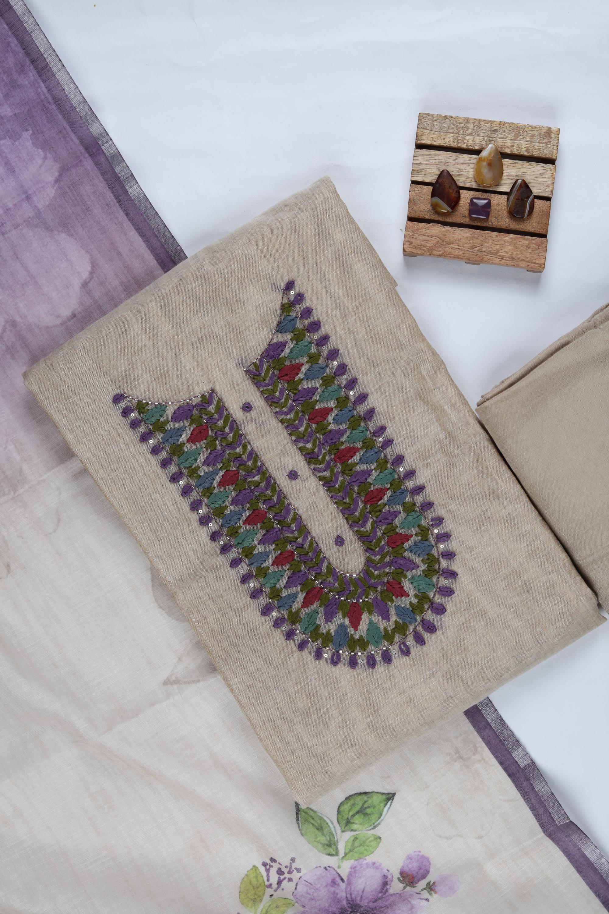 Blended Silk 3 Piece Unstitched Suit Set – Elegant Embroidery-415