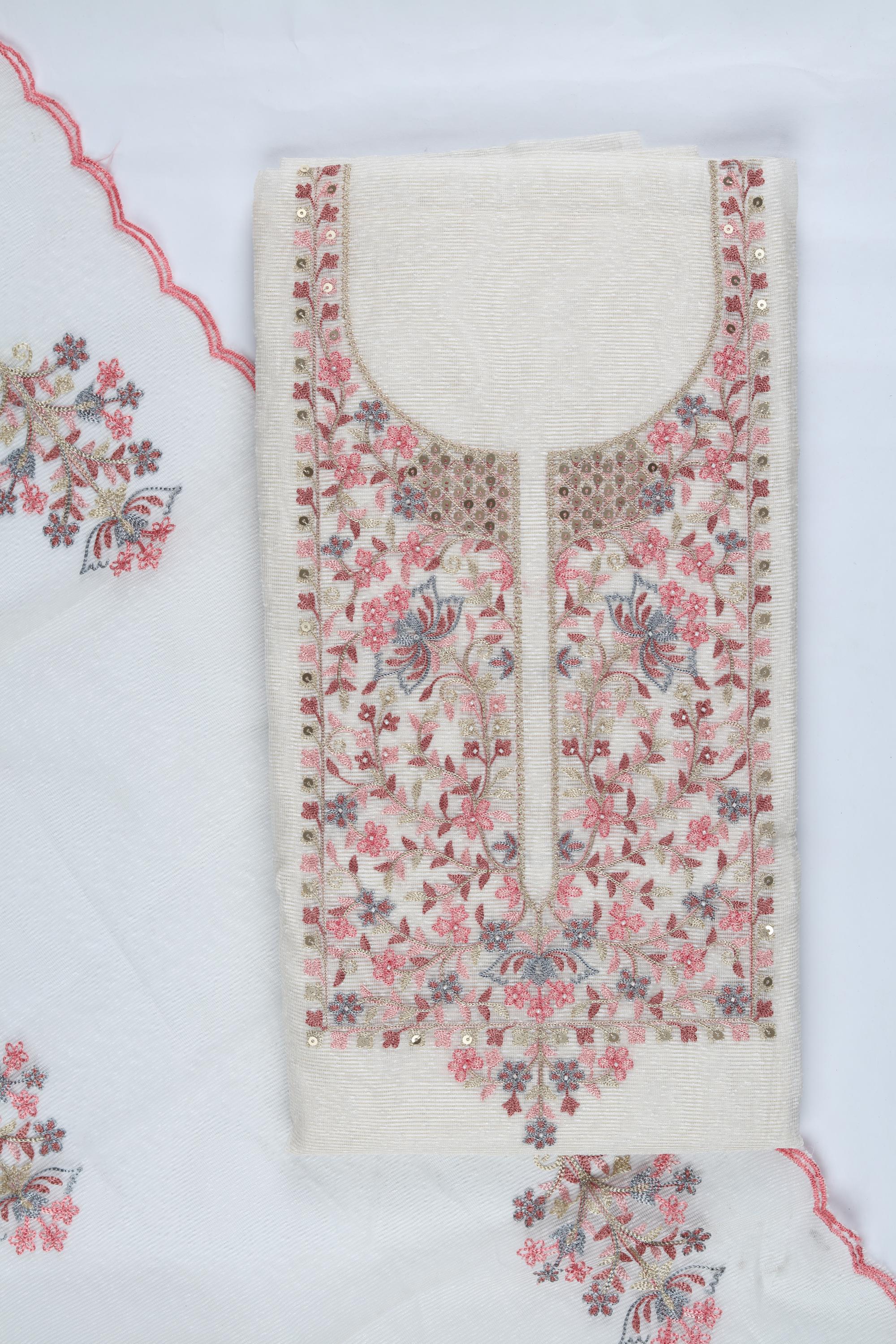 Blended Silk 3 Piece Unstitched Suit Set – Elegant Embroidery-418