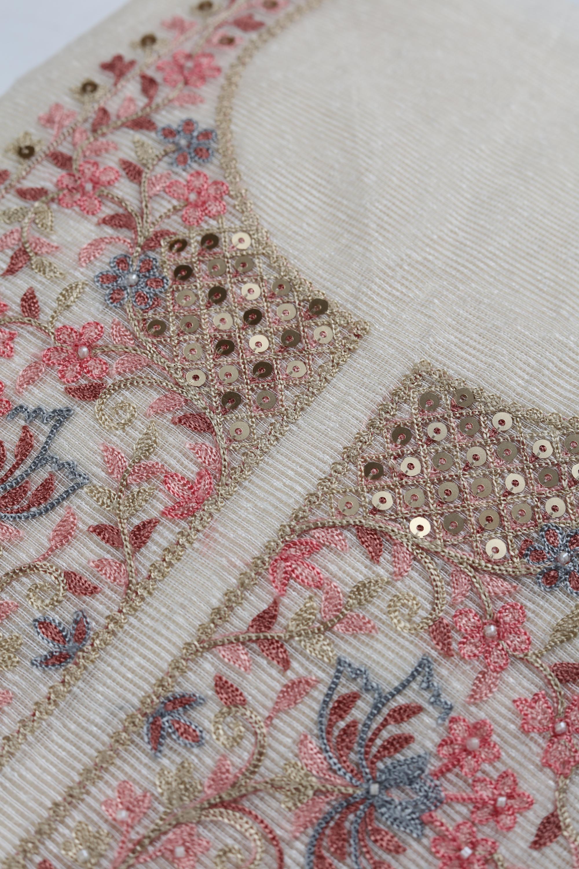 Blended Silk 3 Piece Unstitched Suit Set – Elegant Embroidery-418